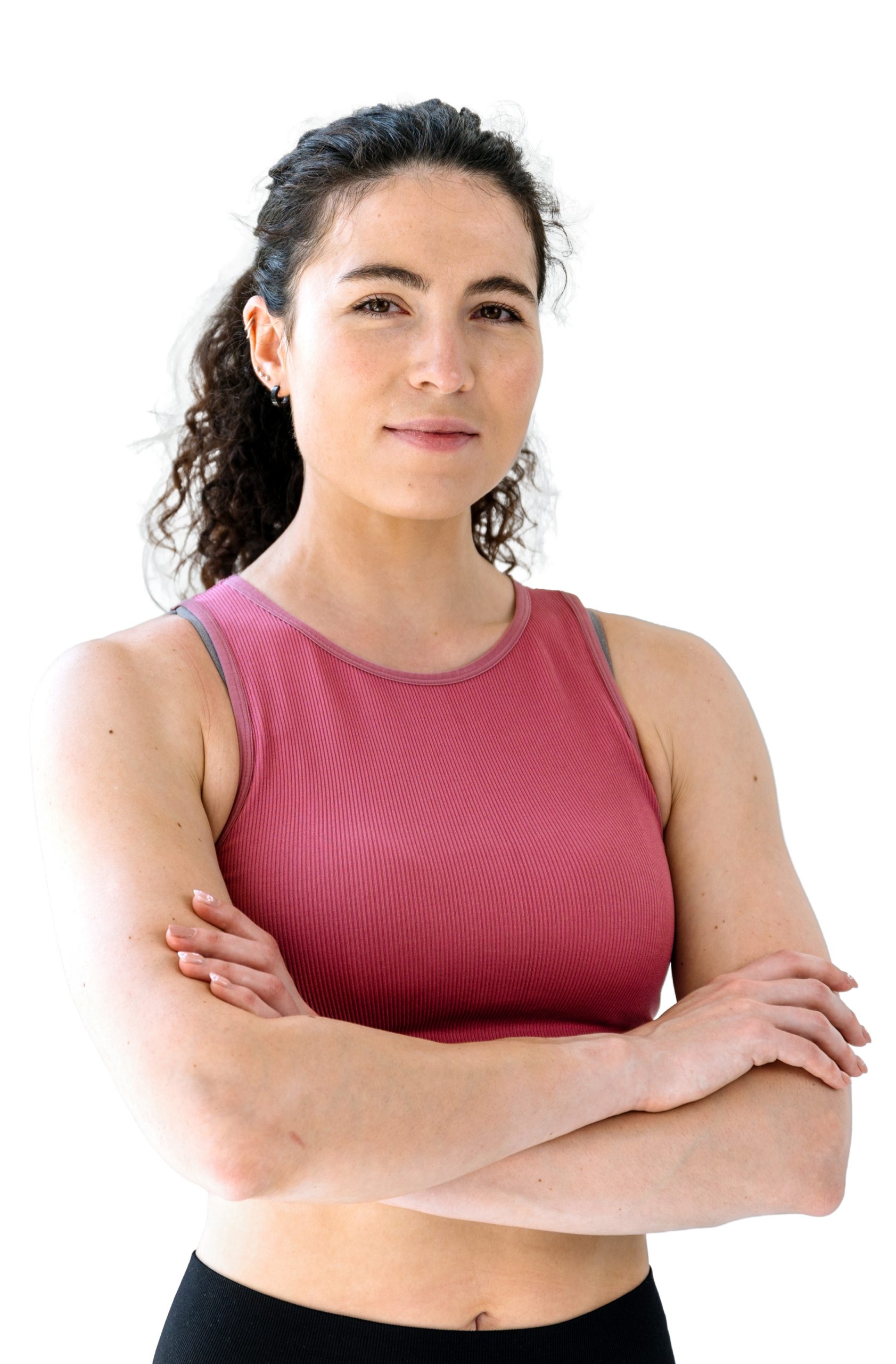 Female fitness professional in pink, representing wellness industry leadership talent